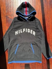 Tommy Hilfiger Vintage Fleece Pullover Blue Piping Embroidered Logo Size Large