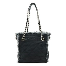 Chanel Nylon Canvas Fringe Shoulder Bag Women Black One Size