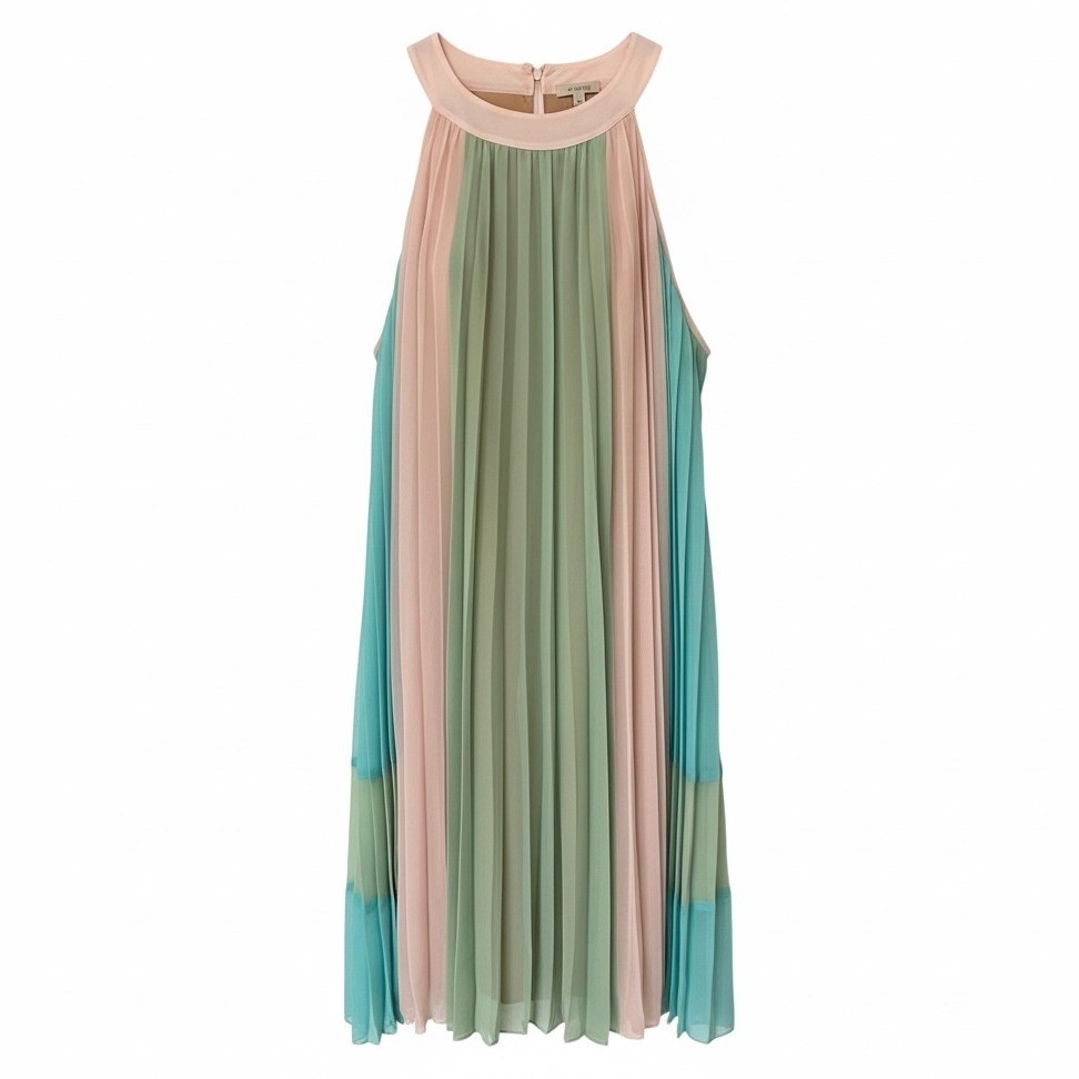 Catherine Malandrino Pleated Colorblock Halter Dress Multi Color Size L NWT