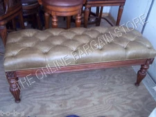 Frontgate Madison Wood Olive Leather Tufted Bench end Bed vanity chair ottoman