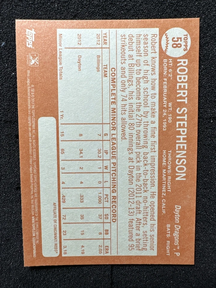 ROBERT STEPHENSON #58 2013 Topps Heritage Minor League QTY Rookie/Prospect - Image 2 of 2