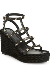 Valentino Garavani Rockstud Torchon Wedge Sandal SIZE 9.5  40