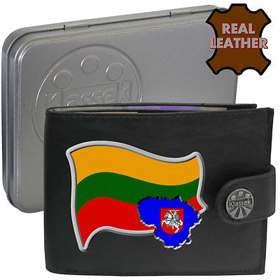 Litauen Geldbörse Litauische Flagge Karte Emblem weiches Echtleder mit Geschenkdose RFID
