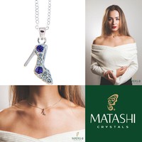 16 Rhodium Plated Necklace W/ Stiletto Shoe & Purple Clear Crystals By Matashi on sale 16 Rhodium Plated Necklace W/ Stiletto Shoe & Purple Clear Crystals By Matashi on sale