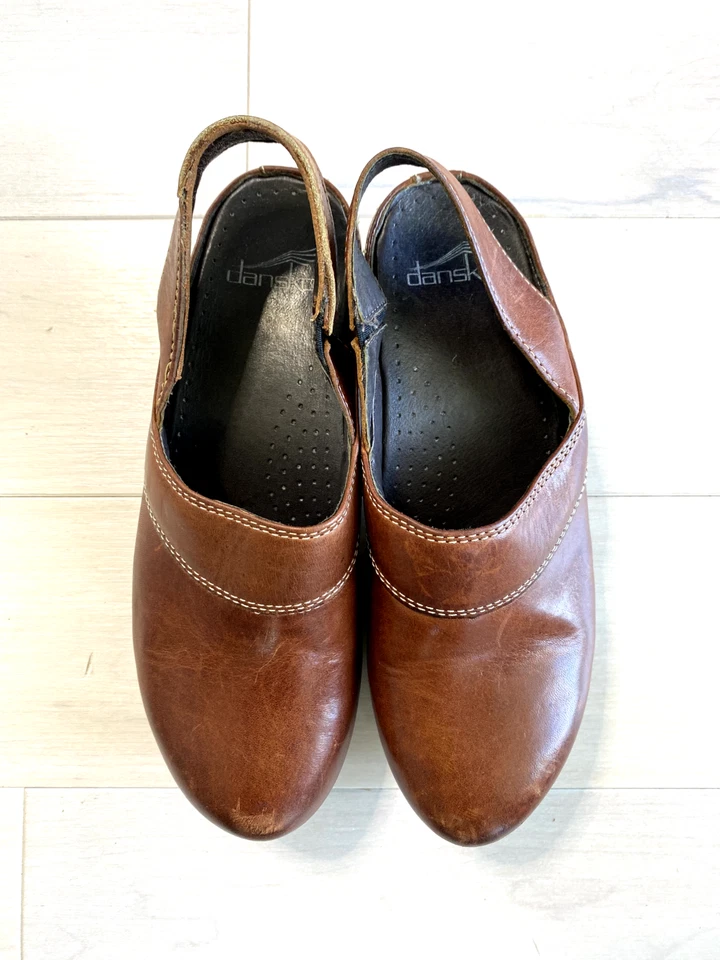 Sandalias Dansko Zueco Tacón Cordón Cuero Marrón Mujer’s 37 6.5 Foto 3 de 4