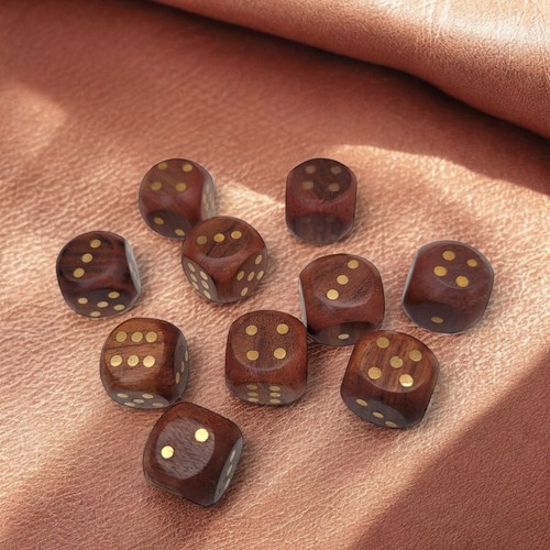 Set Of 10 Rare Unique Backgammon Rose Wood D6 Dices 22 mm with Brass Inlay Work - Picture 7 of 7