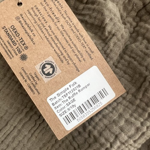 The Simple Folk The Ruffle Romper in Sage Organic Cotton Muslin 9/10 Years NWT - Picture 10 of 17