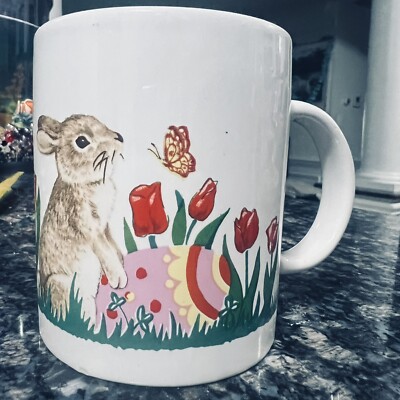 Easter Coffee Mug Tea Cup Ceramic Bunny Butterfly Tulips Easter Egg For Gift