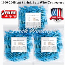 1000Pcs 14-16AWG Heat Shrink Butt Wire Connectors Blue Seal Terminals Waterproof