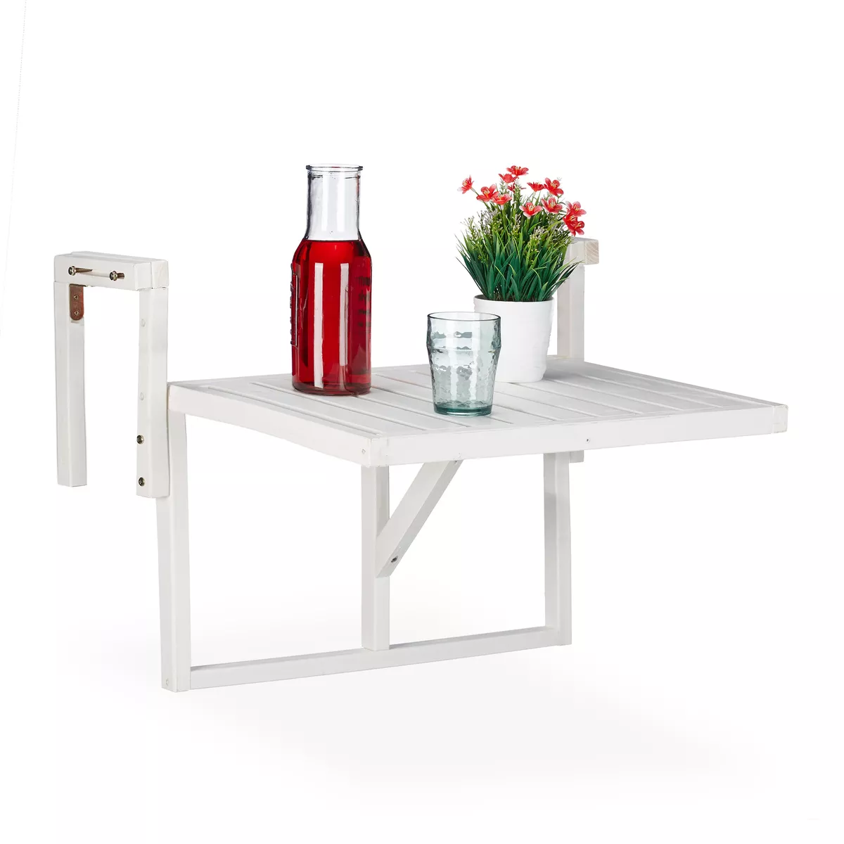 Folding Balcony Table White Wooden Hanging Clip On Railing Patio