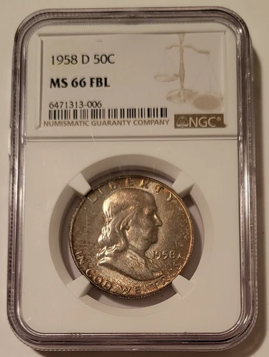 1958 D Franklin Half Dollar MS66 FBL NGC Toned