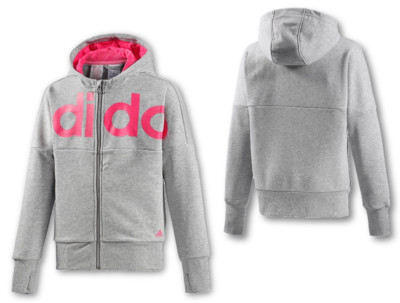 ADIDAS Kinder Sweatshirtjacke Hoodie Kapuzen Jacke grau pink Baumwolle 128 - 164