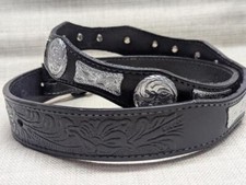 vintage HANDCRAFTED buckle bet CONCHO cowhide leather 42 black WESTERN indian