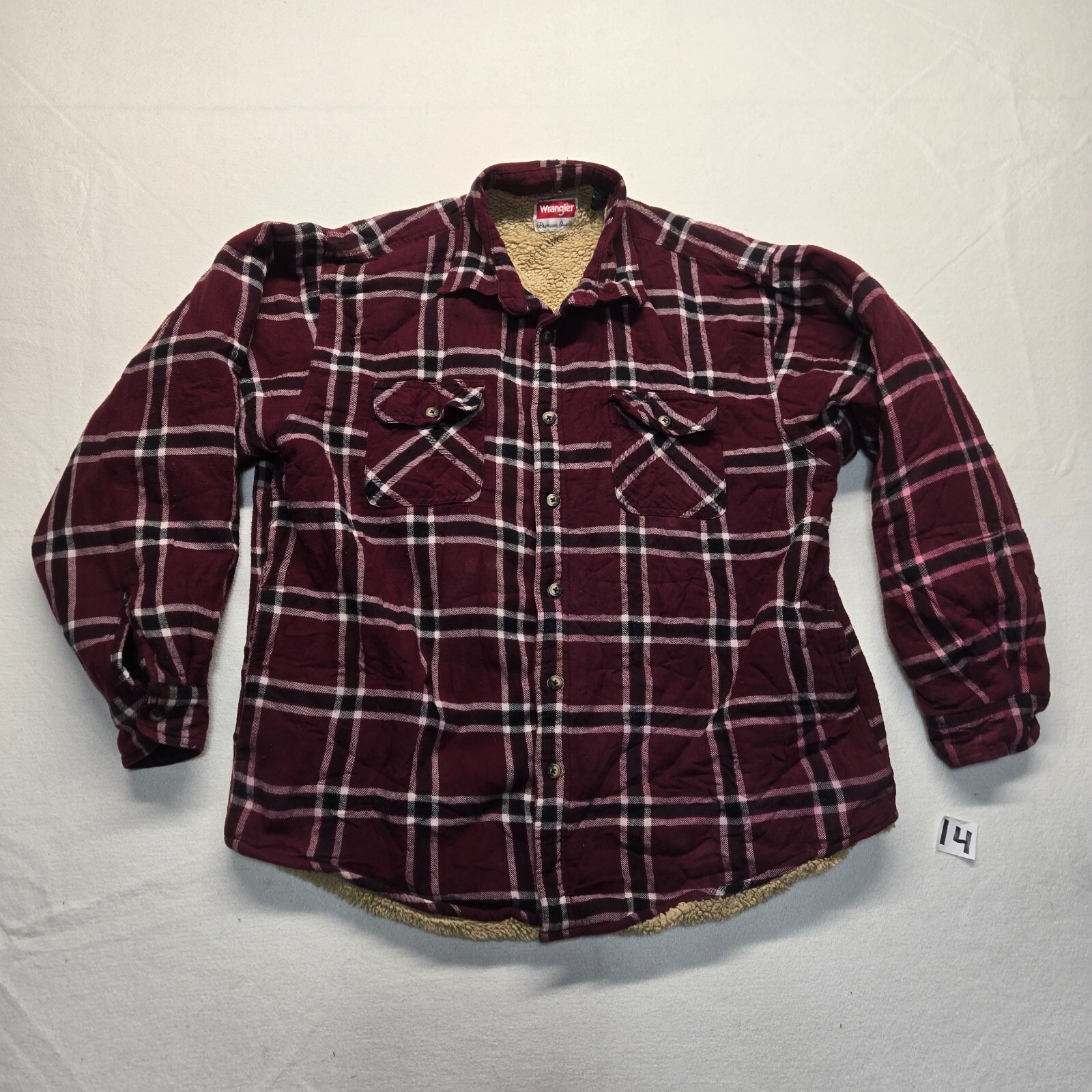 Wrangler Red Plaid Flannel Shirt Jacket for Men XL Lined Coat-image