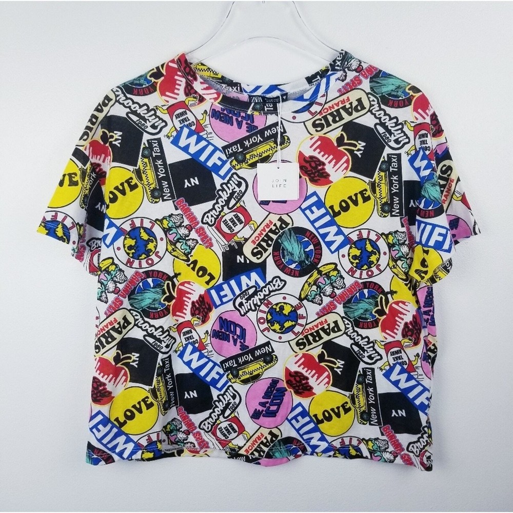 Zara Graphic Cotton Tshirt Paris Brooklyn Logo NWT