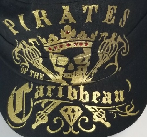 Disney Parks Pirates of The Caribbean Black Gold Skull Rhinestone Hat Cap Women - Picture 2 of 11