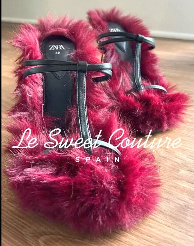 Pink faux 2025 fur heels