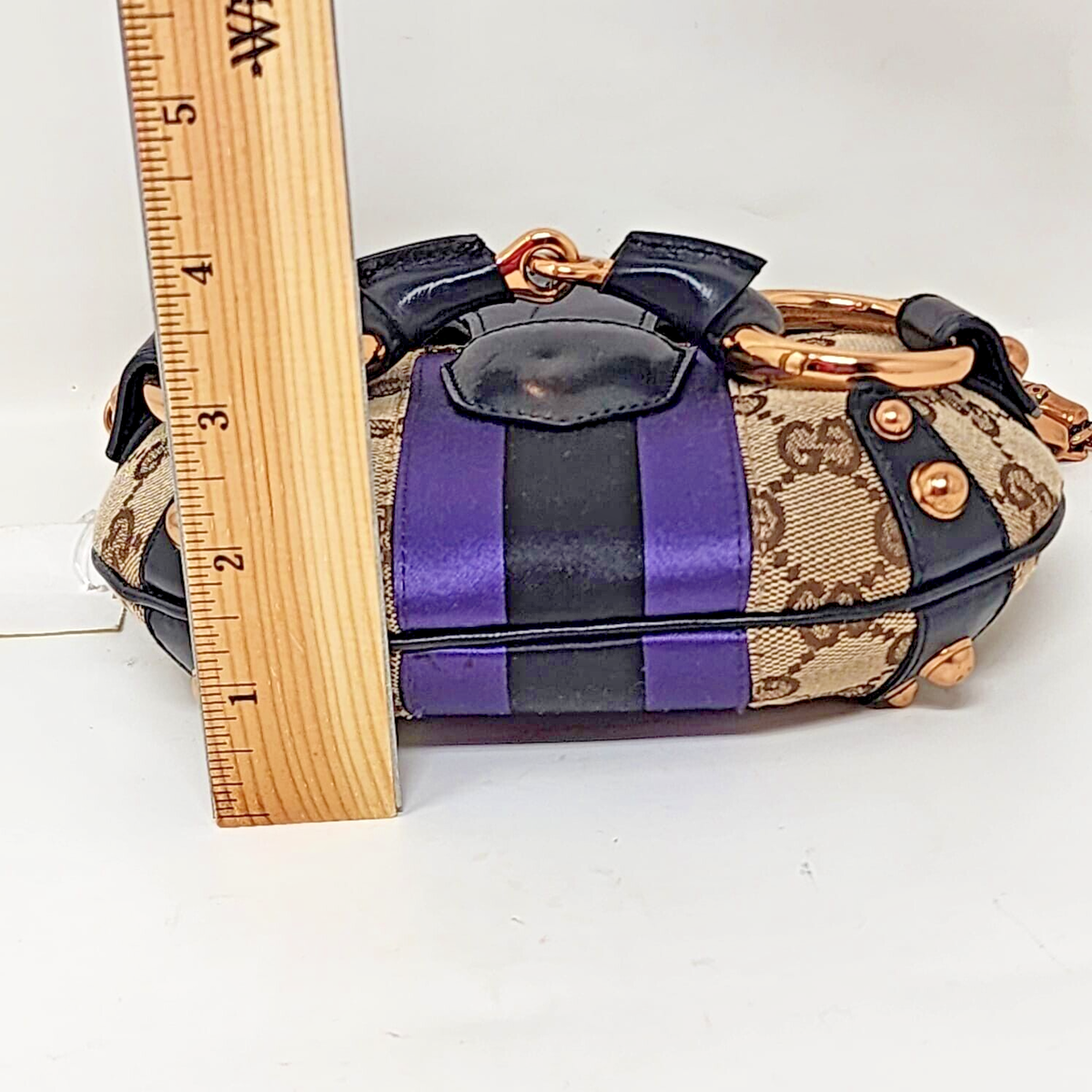 New Gucci 2004 Ford Horsebit Mini Bag Purple Satin Stripe w New Gucci 2004 Ford Horsebit Mini Bag Purple Satin Stripe w