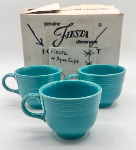 Homer Laughlin Fiesta Ware Teal Blue Coffee Cups Lot of 3 C Ring Handle