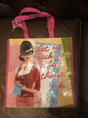 BARBIE Teacher Let me teach you a few things ! 14'' Reusable Shopper Tote Bag NWT