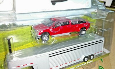 1:64 GreenLight RED 2019 Ford F350 Dually Pickup LIVESTOCK TRAILER