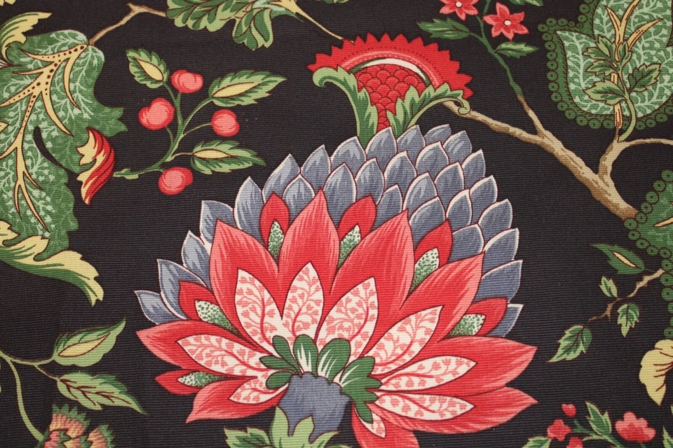 Fabric Remnant: Braemore Textiles Bright Red Floral on Brown Background - Image 2 of 4