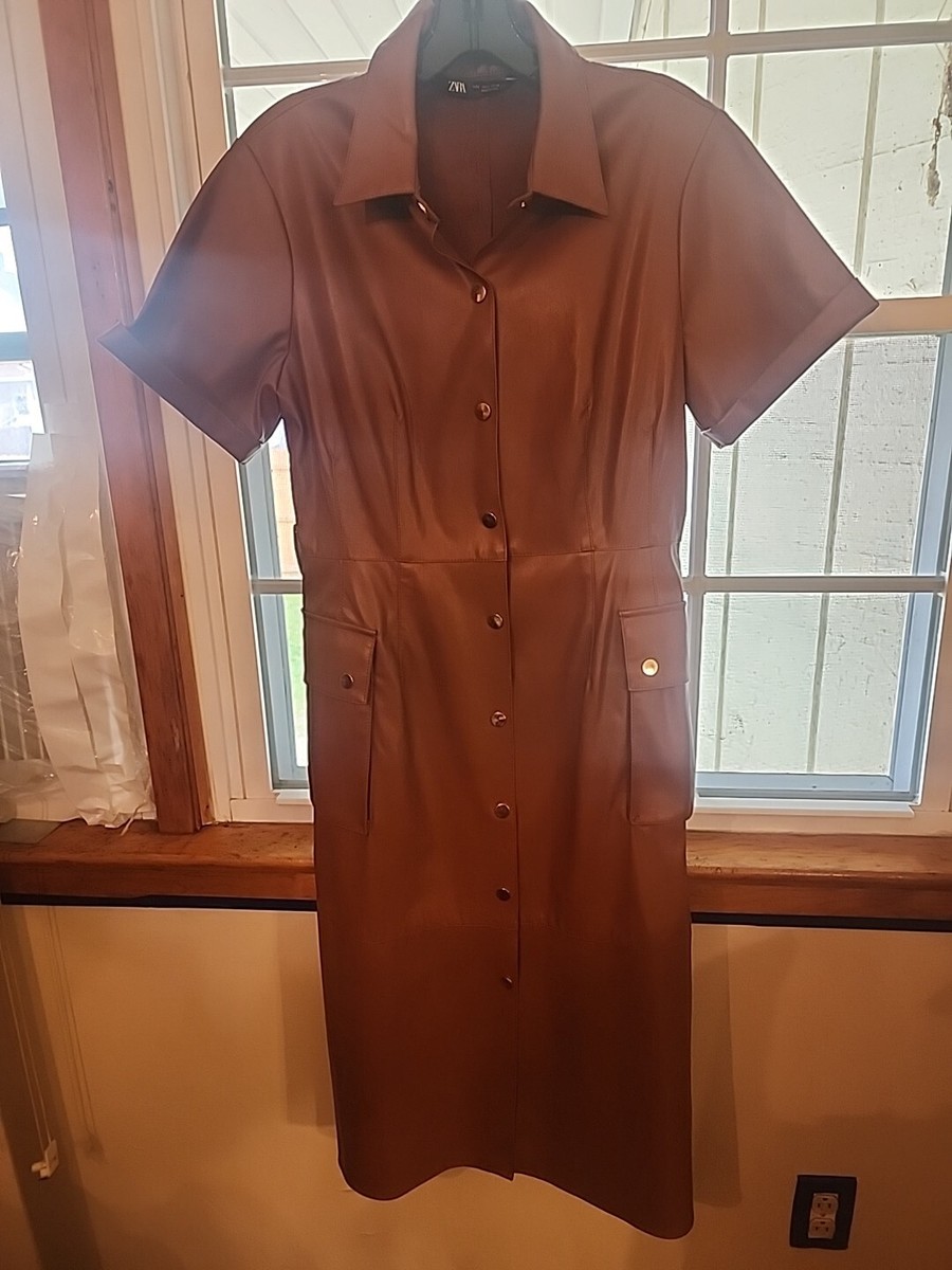Faux Leather Dress Zara Brown Shirt Dress ZARA FAUX LEATHER Midi