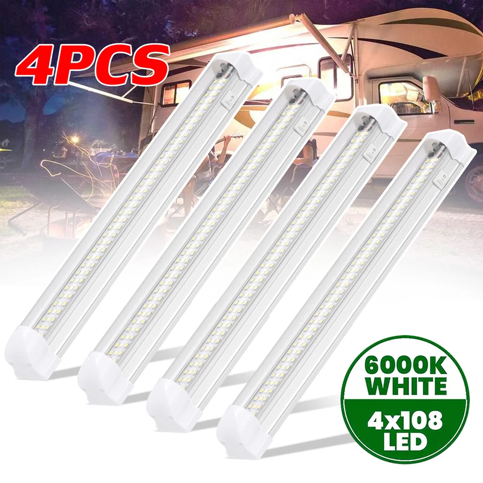 AUTOPARTS-ACCS 4PCS Bright 108 LEDs Ceiling Car Interior Strip Light Bar Lamp Trailer Camper