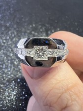 14K White Gold Men  s Diamond Ring Princess Cut Diamond Ring Squared Off