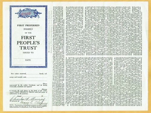 1920s FIRST PEOPLE'S TRUST BOSTON MA. 3 TYPES OF STOCK CERTIFICATES - Picture 2 of 6