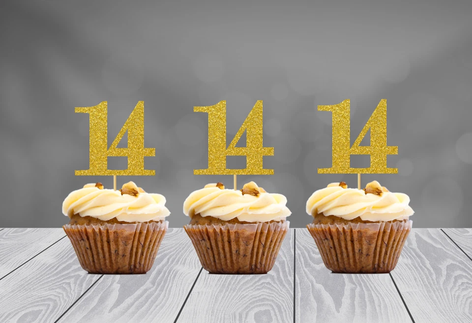 Toppers para Cupcakes Decoración 14 Cumpleaños (JUEGO de 12) 20 Colores Brillo Disponibles Foto 4 de 4