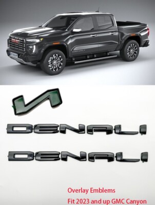 2pcs Gloss Black Denali Overlay Emblem Kit  Fit 2023 2024 GMC Canyon Denali Door