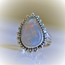 RAINBOW MOONSTONE NATURAL GEMSTONE 925 STERLING SILVER HANDMADE JEWELRY RING