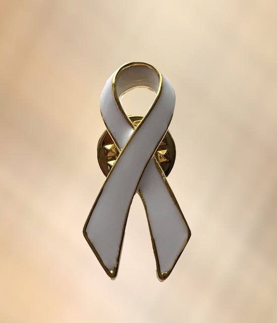 White Ribbon Charity Lapel Pin Awareness Brooch Bone & Lung Cancer MS