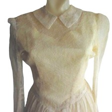 6 Small True Vintage Wedding Dress Peasant 1970's Satin Mesh Handmade Cream
