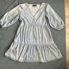 Gap M Tiered Shirt Dress Washed Blue Chambray Denim Ruffle Cottagecore Country