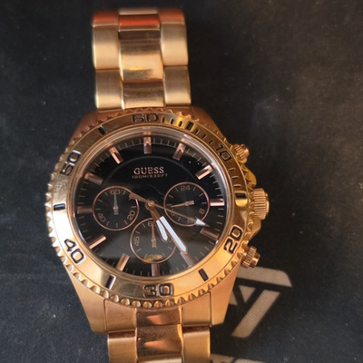 #ad GUESS Men#x27;s Quartz Chronograph Black Dial Gold Tone Bracelet 100m Rotating $20.00