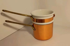 Vintages Copper,Ceramic & Brass Double Boiler (No Lid Ceramic Crack) For Display
