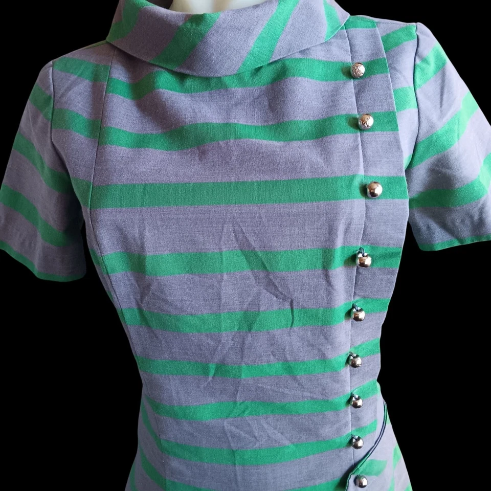 Vintage Women's Dress 8 Gogo Mod 1960's Stockton Button Details Back Zipper - Image 2 of 4