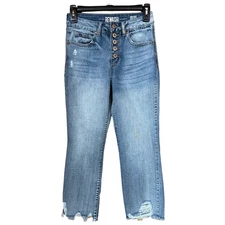 Rewash High Rise Vintage Reunion Distressed Hem Button-Fly Jeans Sz 1/25