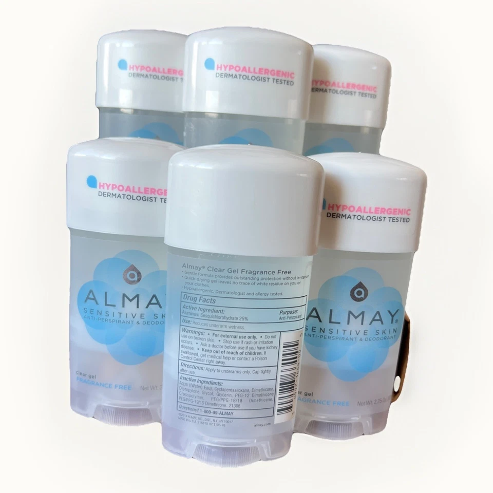 6 Pack! Almay Anti Perspirant Deodorant Fragrance Free Clear Gel 2.25 Oz - Image 2 of 2