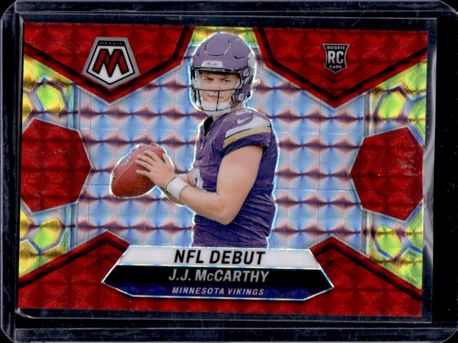 2024 Mosaic J.J. McCarthy RC Choice Fusion Red and Yellow Prizm NFL Debut #64/80