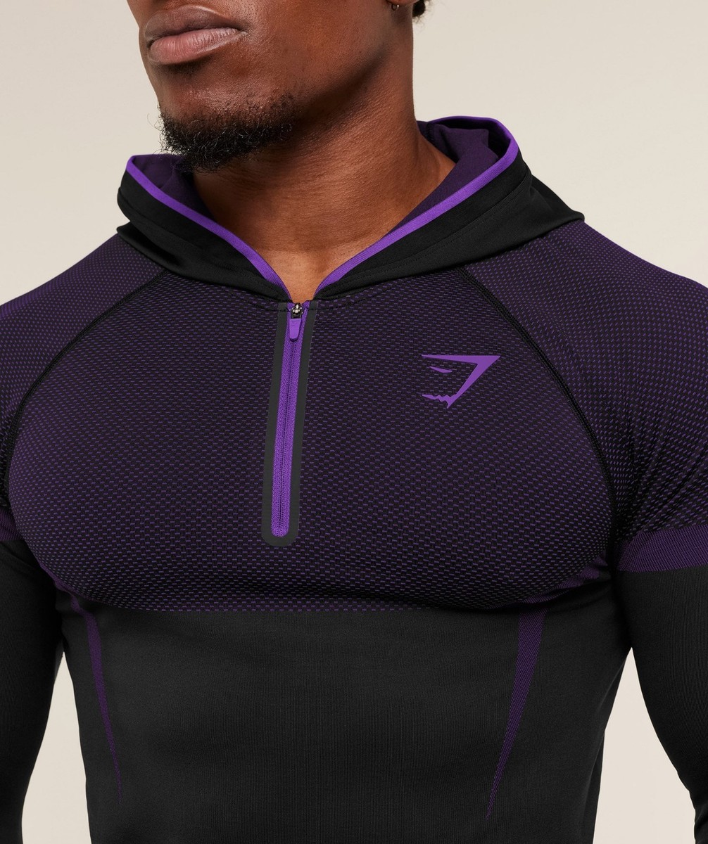 🟣 Gymshark Onyx 5.0 Seamless Hoodie Black/Purple✓ Size LARGE