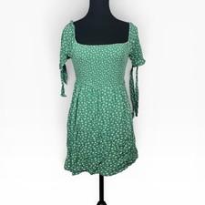 Y2K American Eagle Cottage Core Floral Summer Sun Dress Womens XS Green Smocked