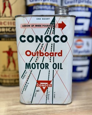 Vintage Conoco Outboard Motor Oil Can Flat Quart Empty