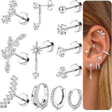 16G Cartilage Earrings for Women Silver Flat Back Earrings Hypoallerg