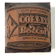 VTG  Wood & Copper Letterpress Print Block BOSCUL COFFEE  Advertising Newspaper