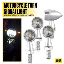 4x Chrome Motorcycle Bullet Amber Blinker Running LED Turn Signals Tail Light EA