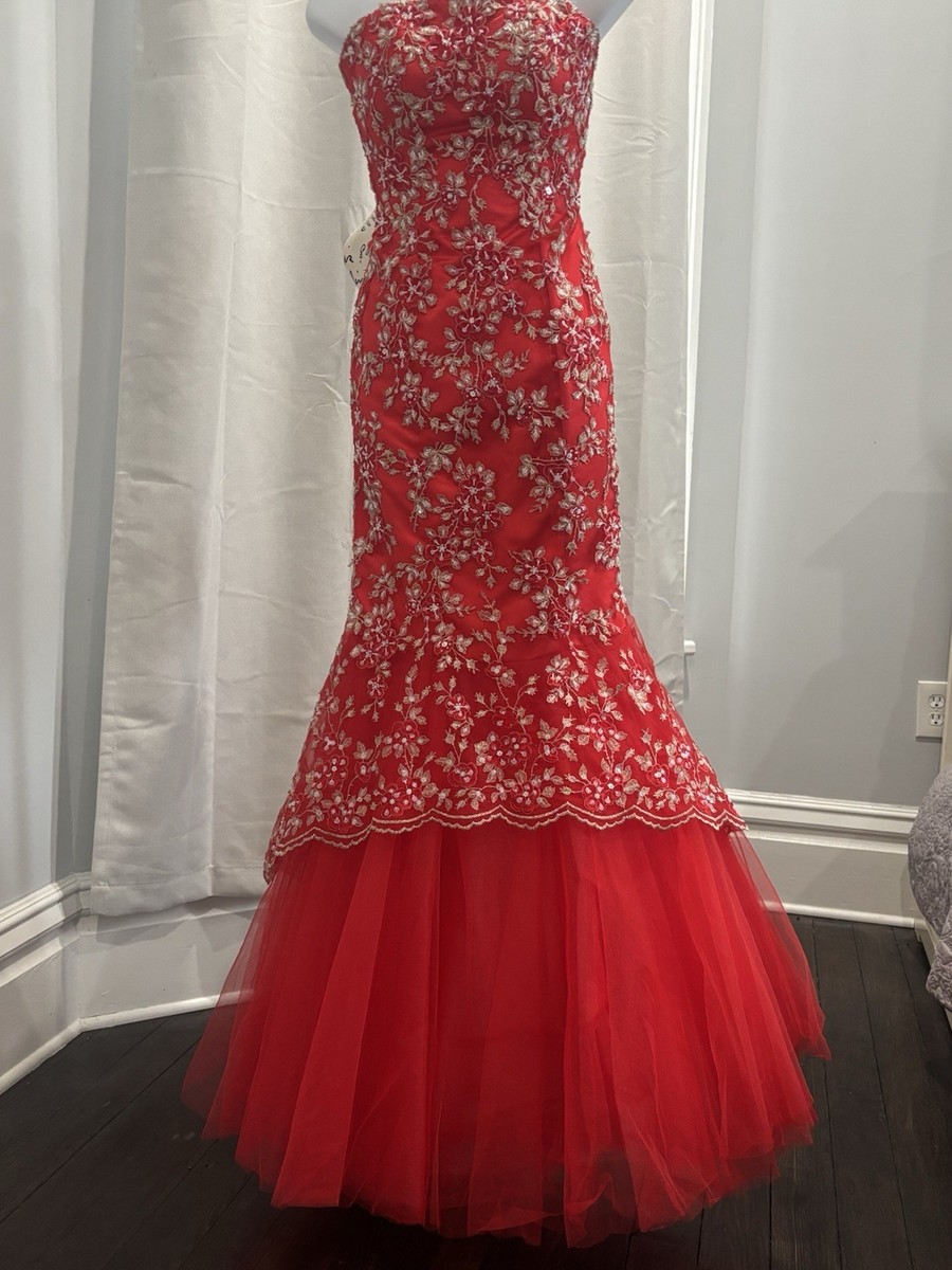 Size 2 Red Strapless mermaid-style prom or formal gown by Tiffany Designs.  | eBay