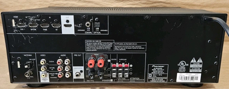 Pioneer VSX-524 - 5.1 Ch HDMI Home Theater Surround Sound Receiver Stereo System - Image 2 of 2